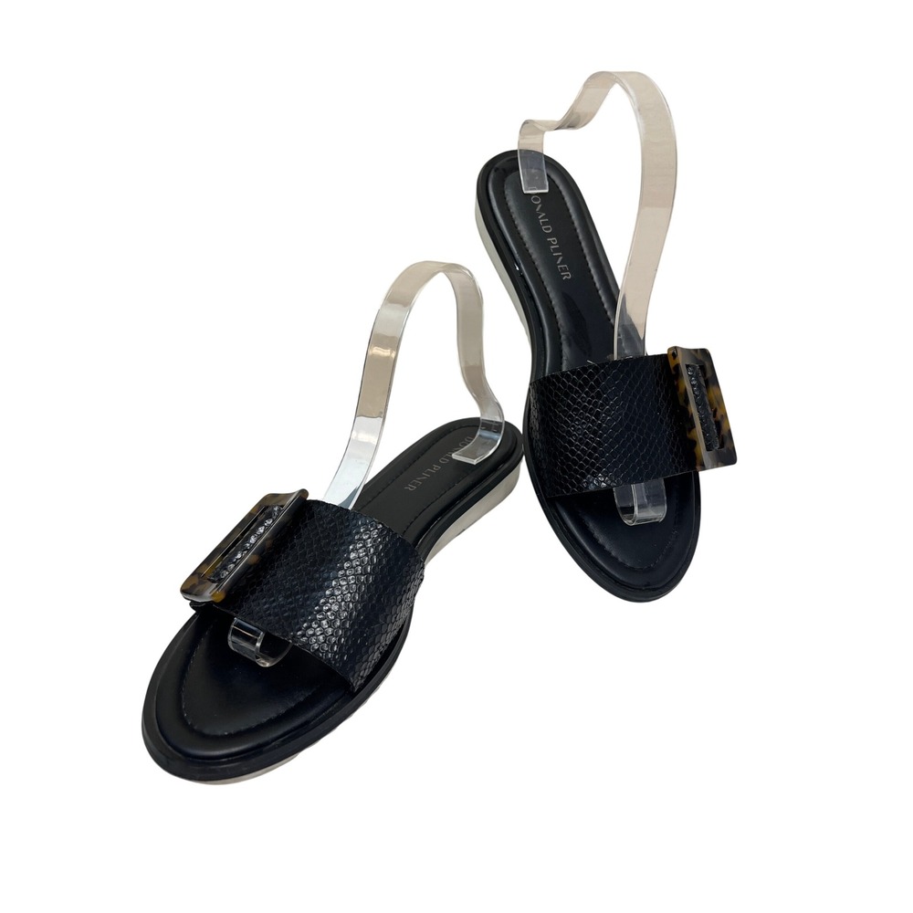 Donald Pliner Slide Sandals Womens 11 Black Good Snakeskin Tortoise Buckle